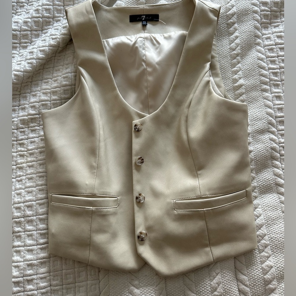 7 for all mankind vest in cream; faux leather material; XS